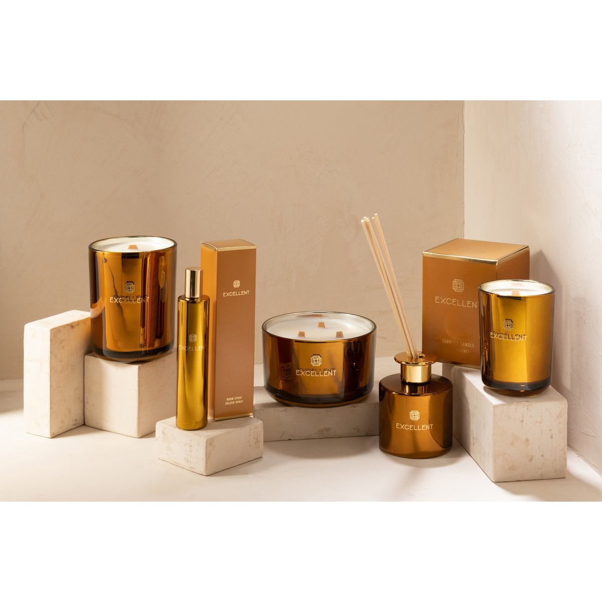 J-Line geurstokjes Excellent - Golden Honey - glas - oker