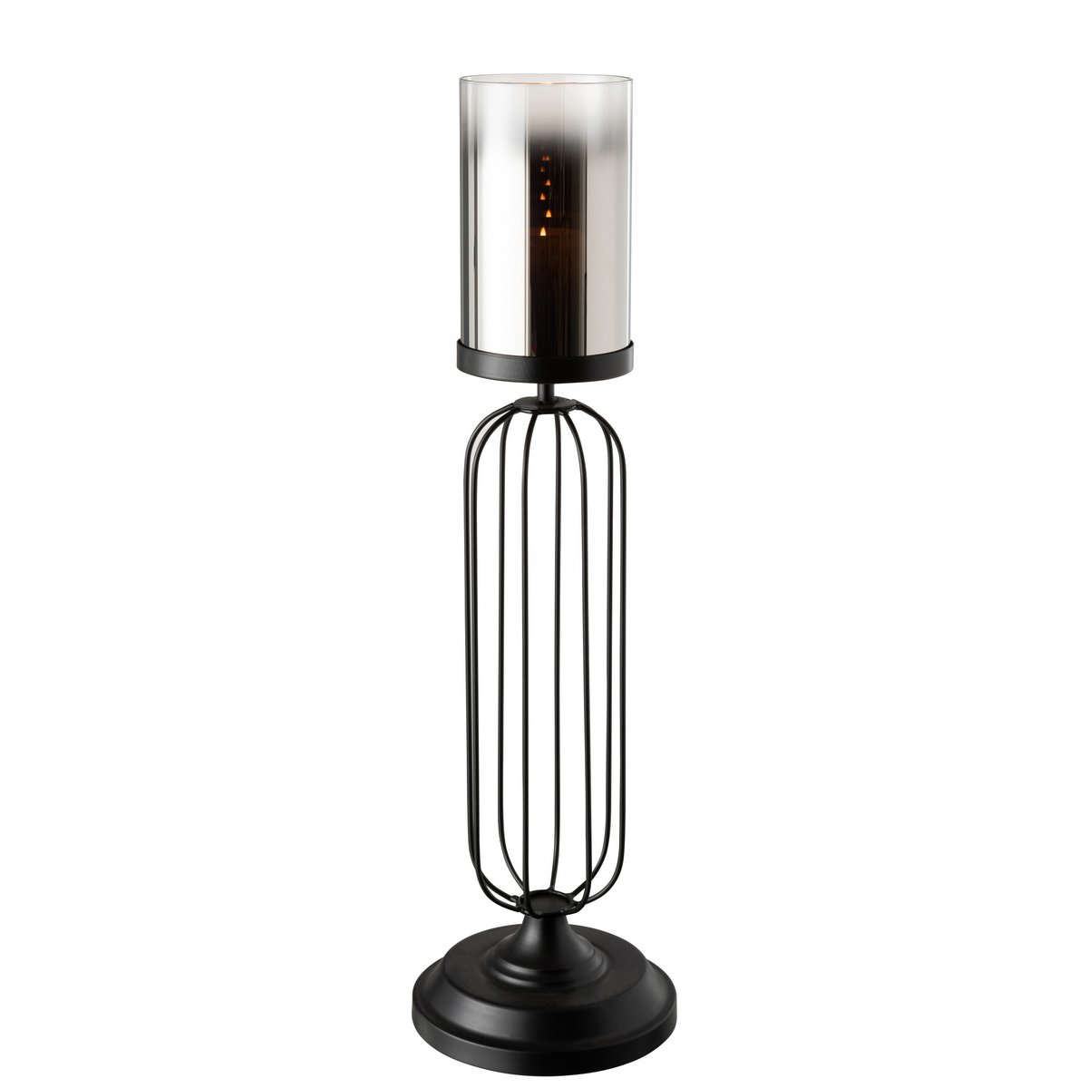 J-Line windlicht - kaarshouder - metaal/glas - zwart - large