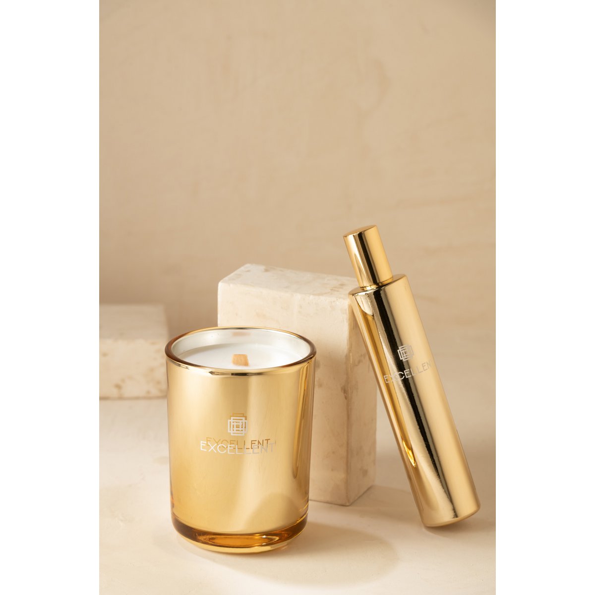 J-Line huisparfum Excellent - Golden Honey - glas - goud