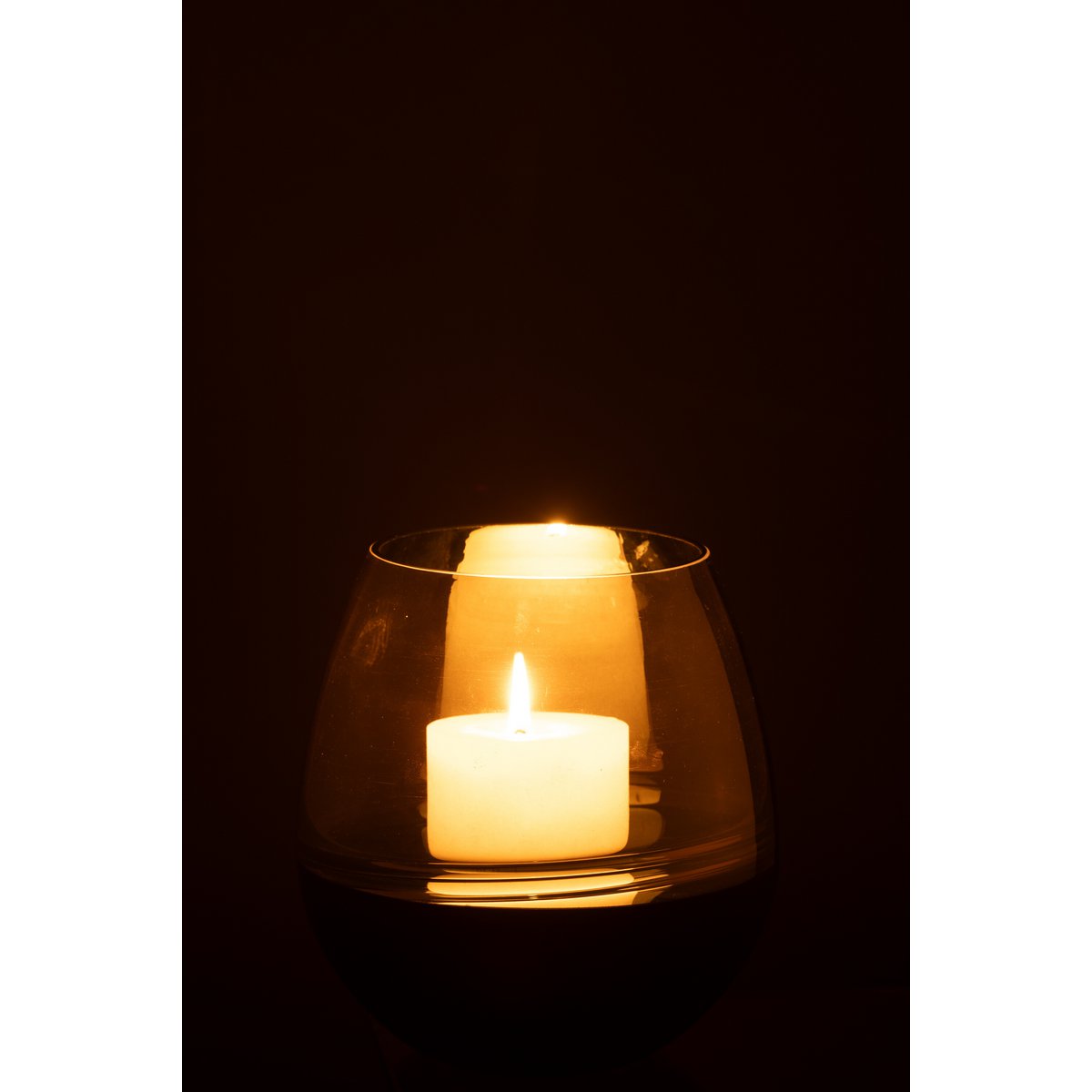 J-Line Theelichthouder/Vaas Lijnen Glas Zwart/Goud Medium