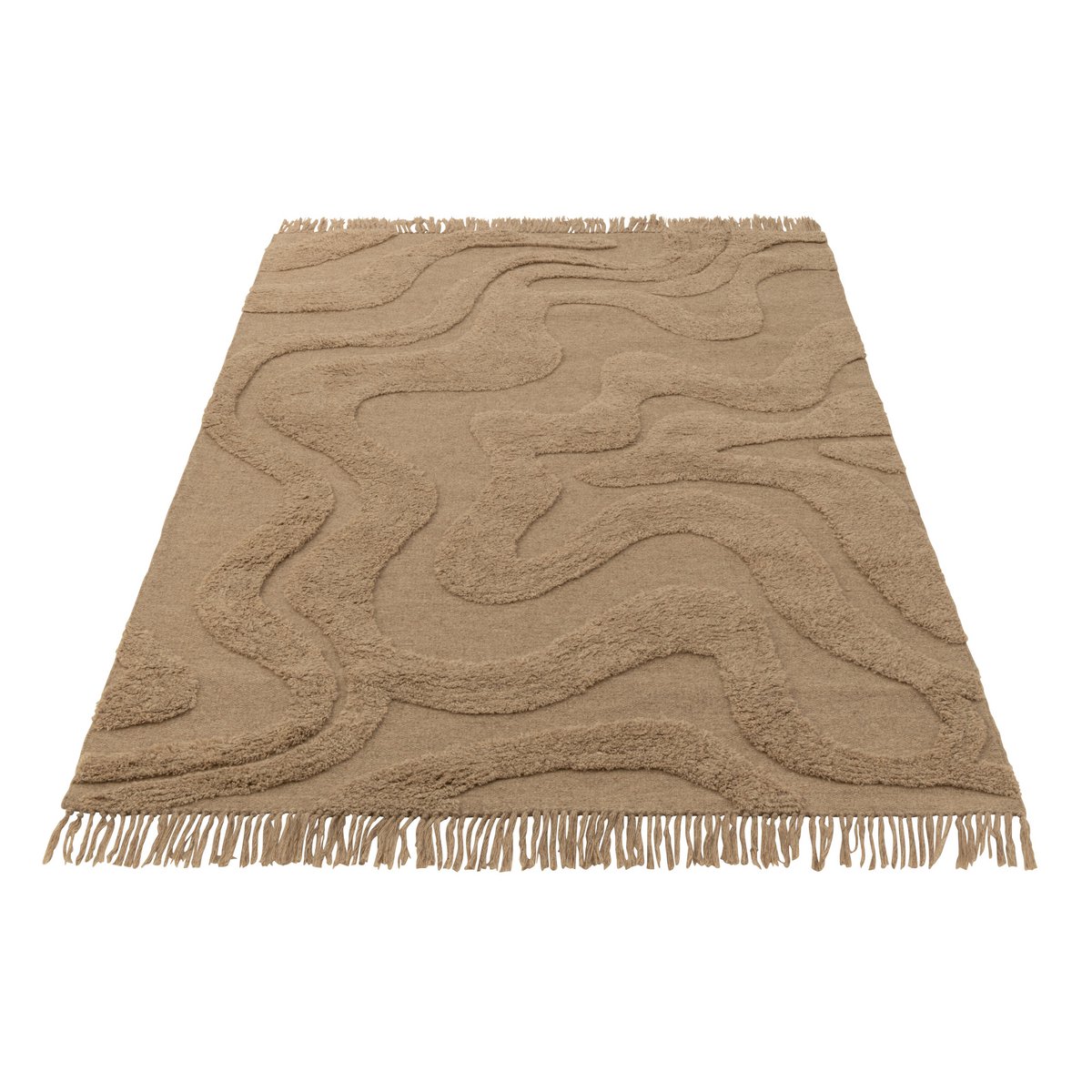 Tapijt Getufd Curves/Franjes Wol Beige