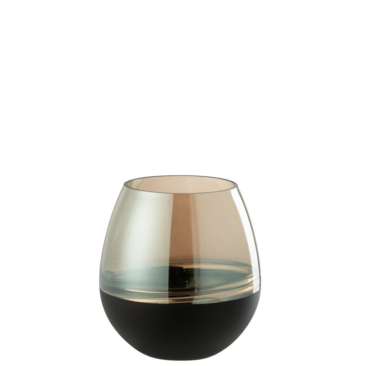 J-Line Theelichthouder/Vaas Lijnen Glas Zwart/Goud Medium