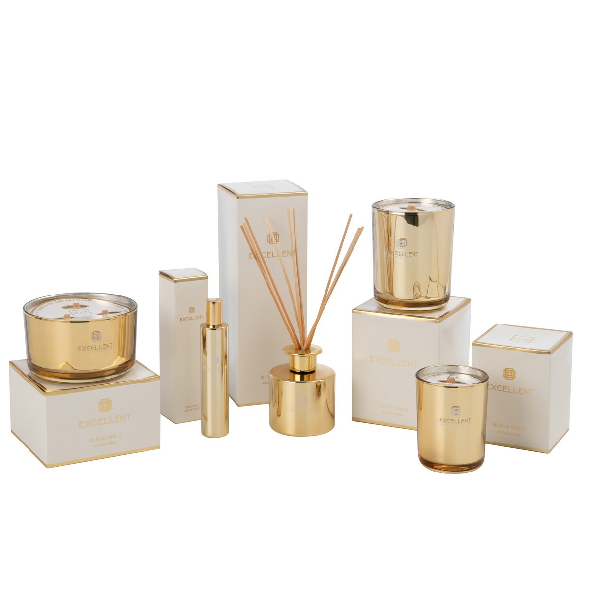 J-Line huisparfum Excellent - Golden Honey - glas - goud