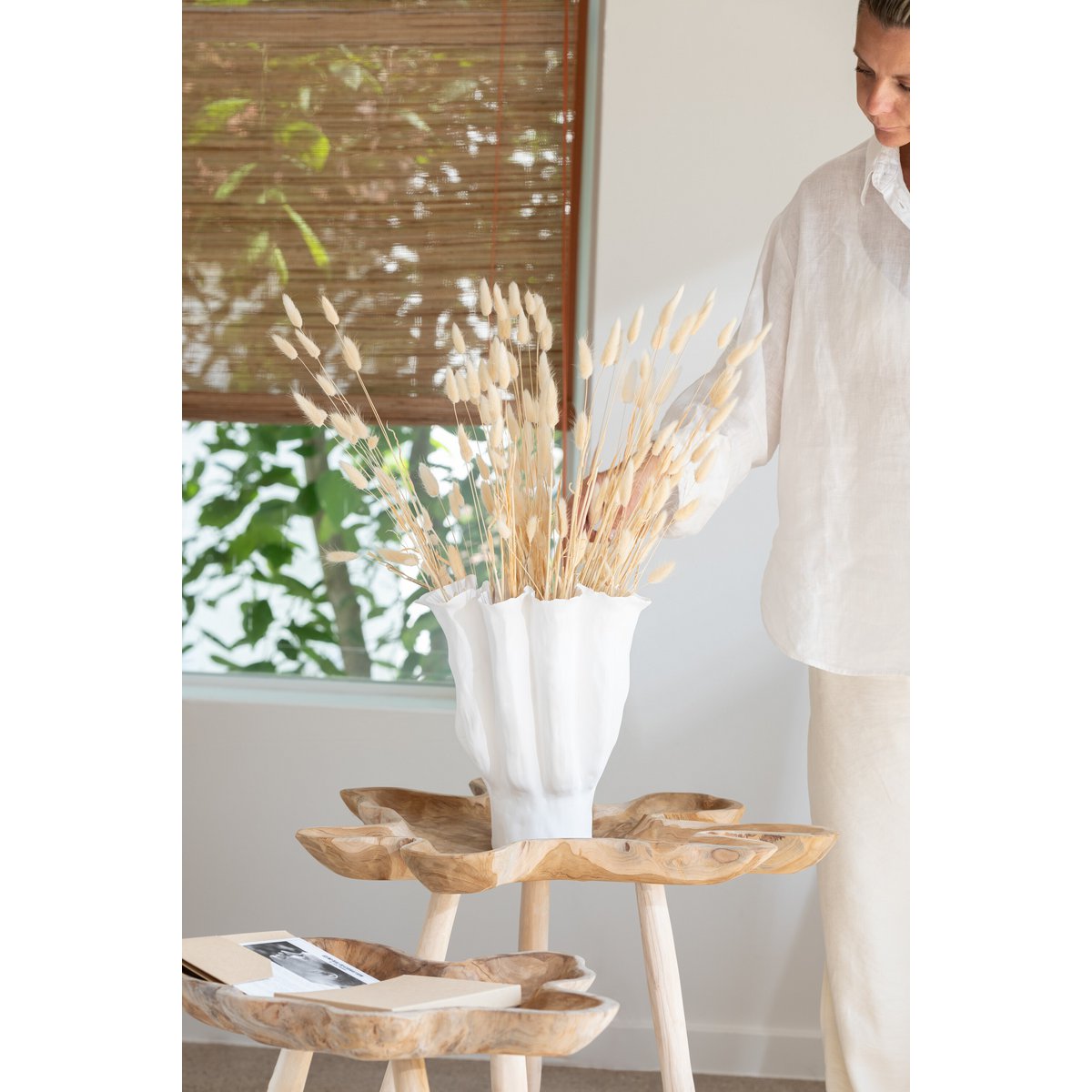 J-Line vaas Calyx - keramiek - wit - large -