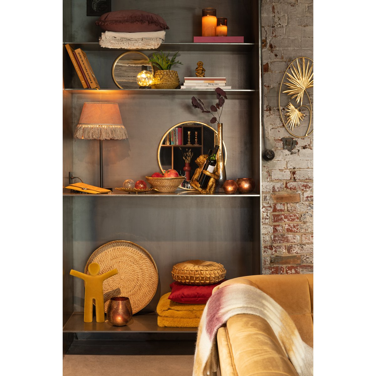 J-Line spiegel Mona Rond - ijzer/glas - goud - small