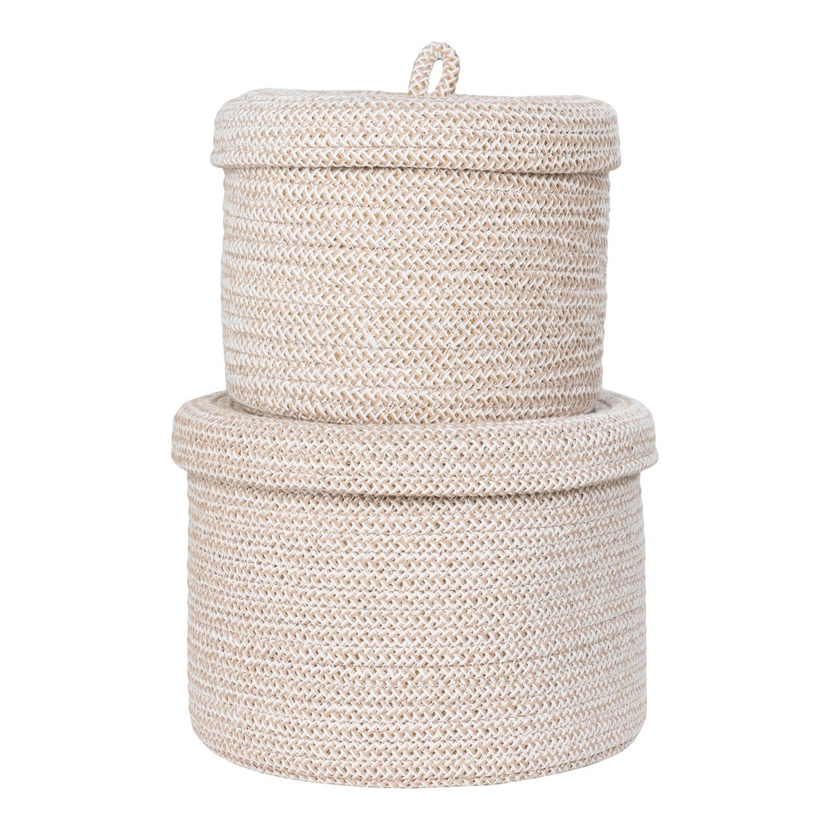 Sebal Basket - Mand met deksel, katoen, beige, set van 2