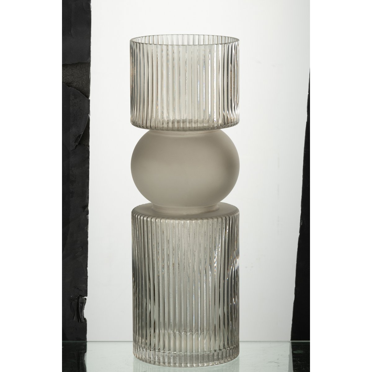 J-Line Vaas/Kaarshouder Snoep Glas Grijs Large