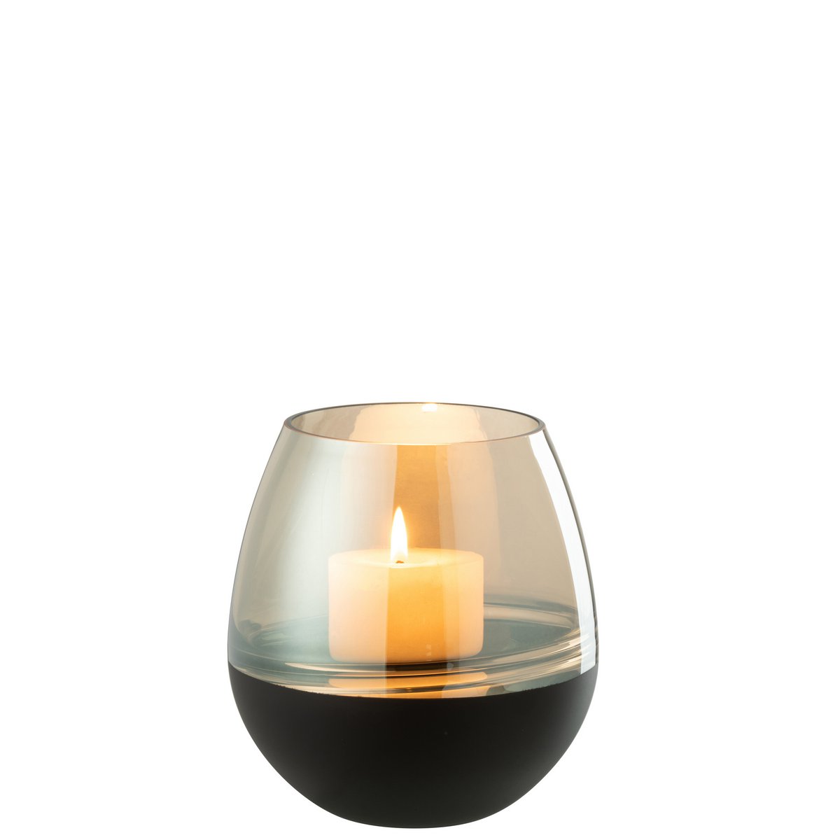 J-Line Theelichthouder/Vaas Lijnen Glas Zwart/Goud Medium