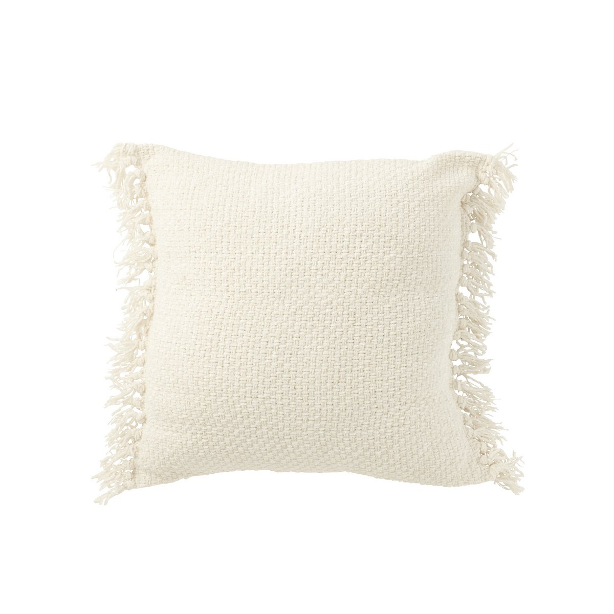 J-Line Kussen Gewoven+Franjes Viscose/Katoen Wit