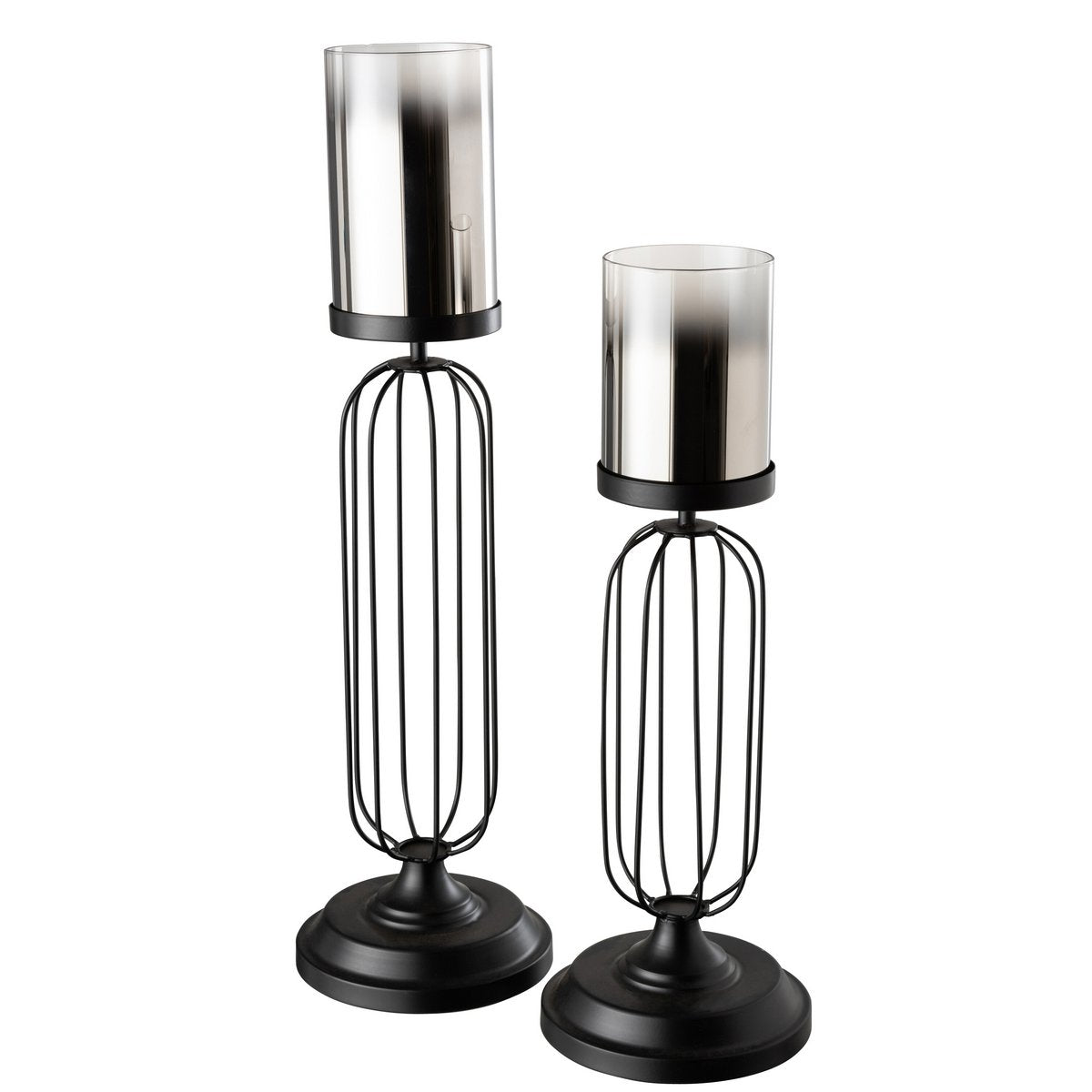 J-Line windlicht - kaarshouder - metaal/glas - zwart - large