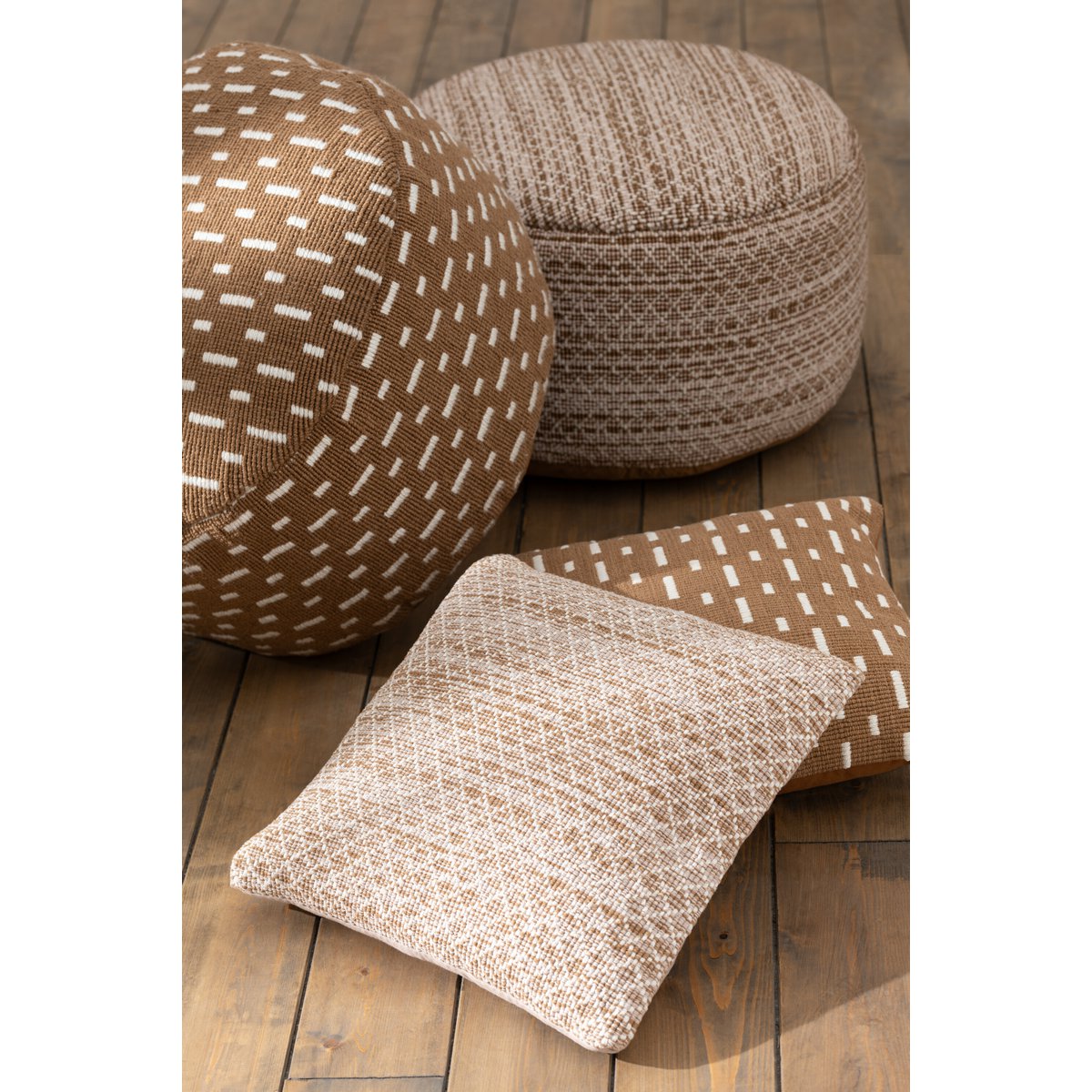J-Line kussen Vierkanten Outdoor - polyester - bruin/wit