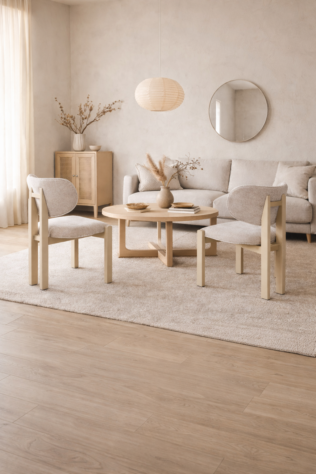 Eetkamerstoel DESIREY CHAMPAGNE MTL BEIGE-04 | Japandi Stoel met Metalen Frame