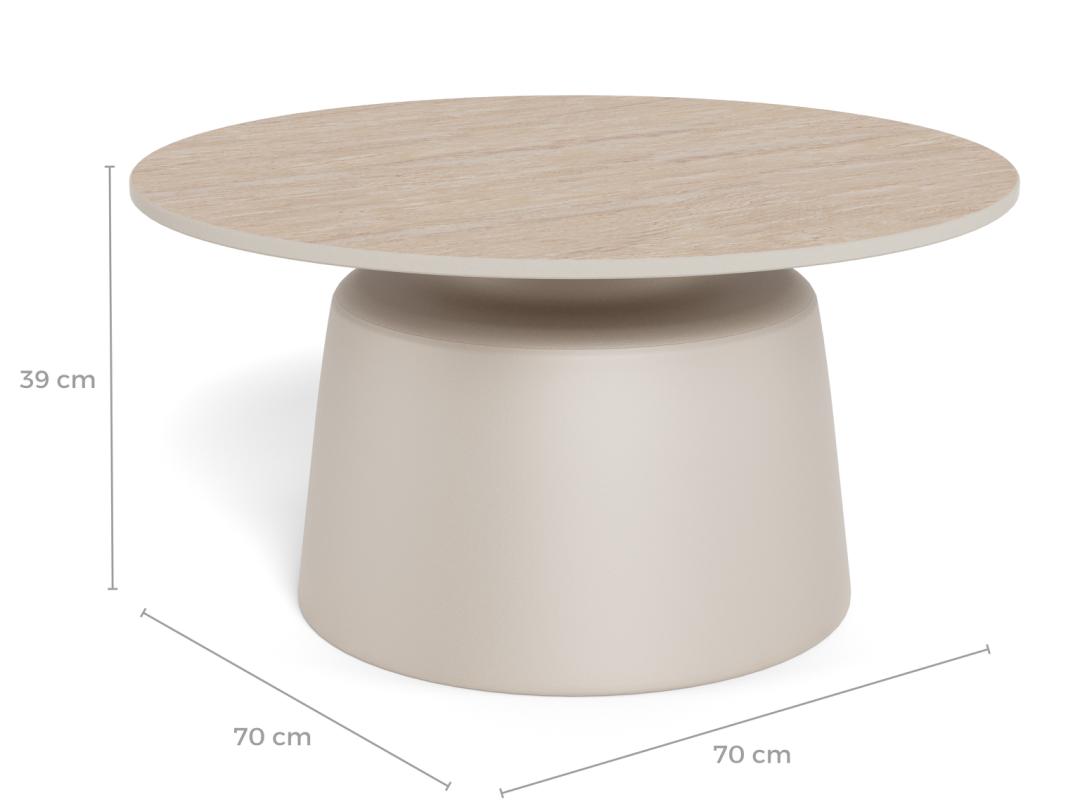 Ronde Salontafel Waleed Keramiek in travertinlook, 70cm, kleur Beige