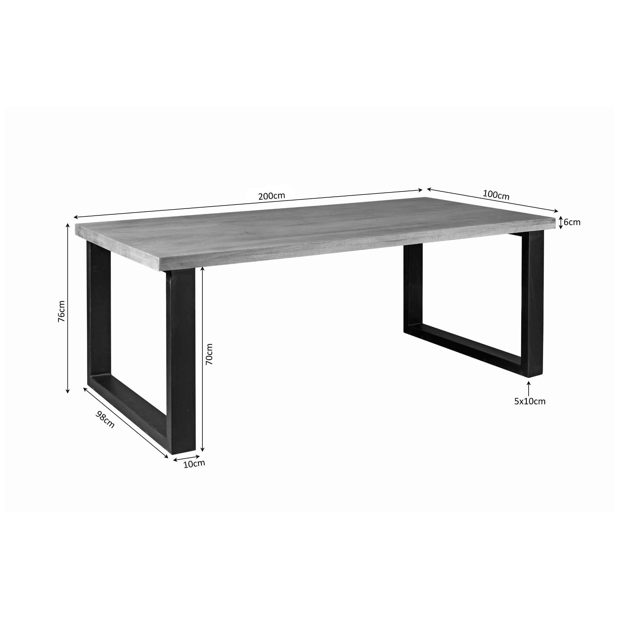 Eetkamertafel Denver | Rechthoek U-poot | 200 cm