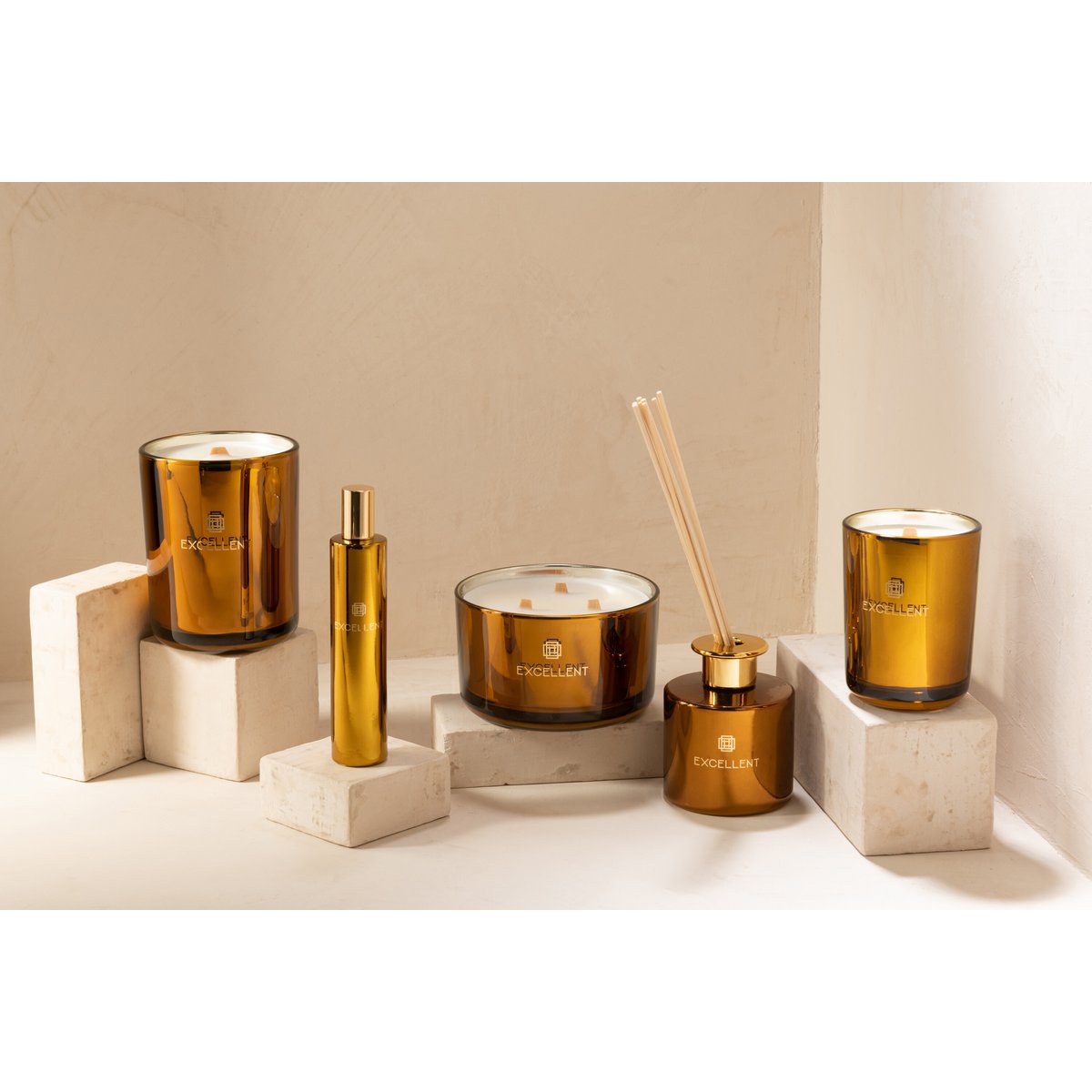 J-Line geurstokjes Excellent - Golden Honey - glas - oker