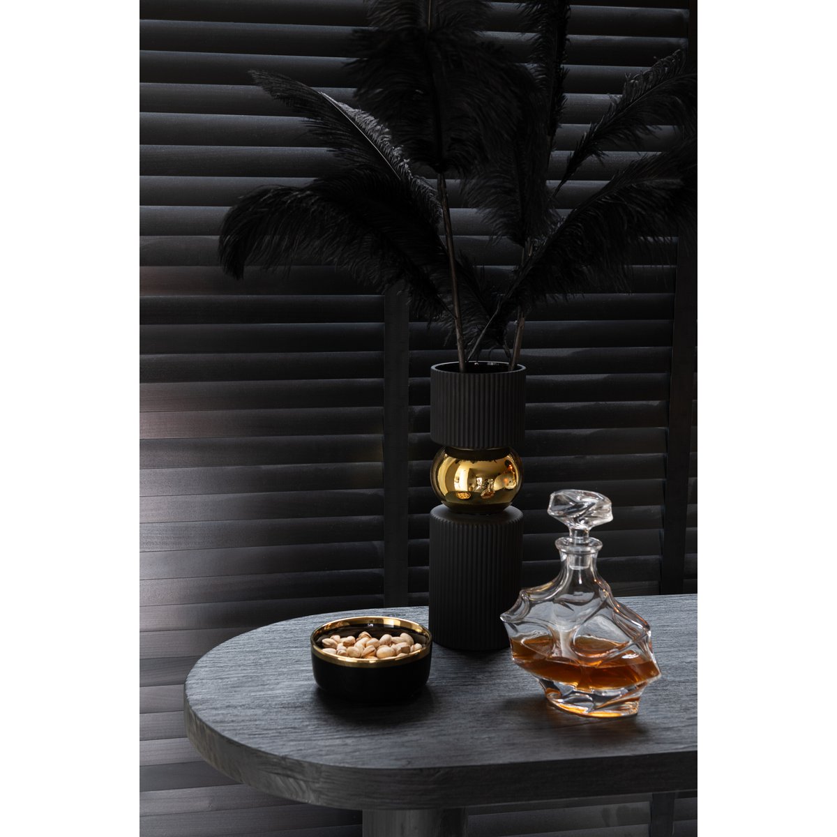 J-Line Vaas/Kaarshouder Snoep Glas Zwart/Goud Large