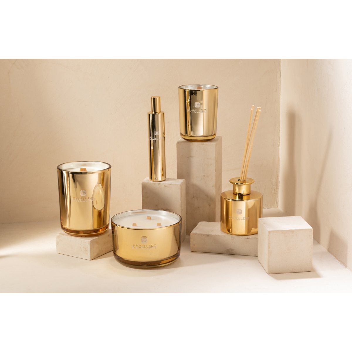 J-Line huisparfum Excellent - Golden Honey - glas - goud