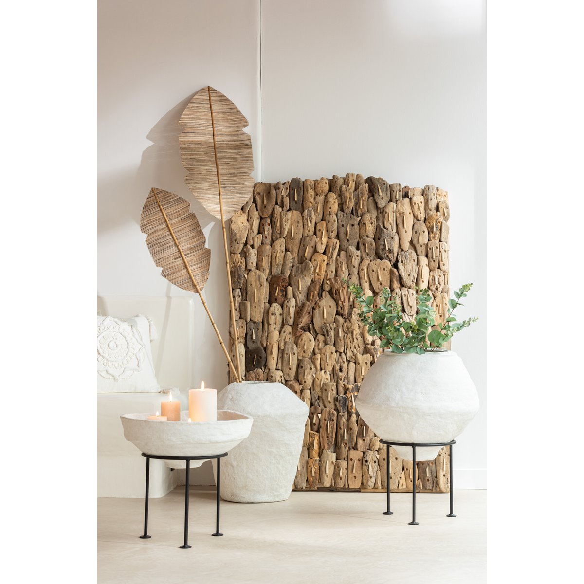 J-Line Vaas Large Chad Papier Mache Wit - 63.00 cm hoog