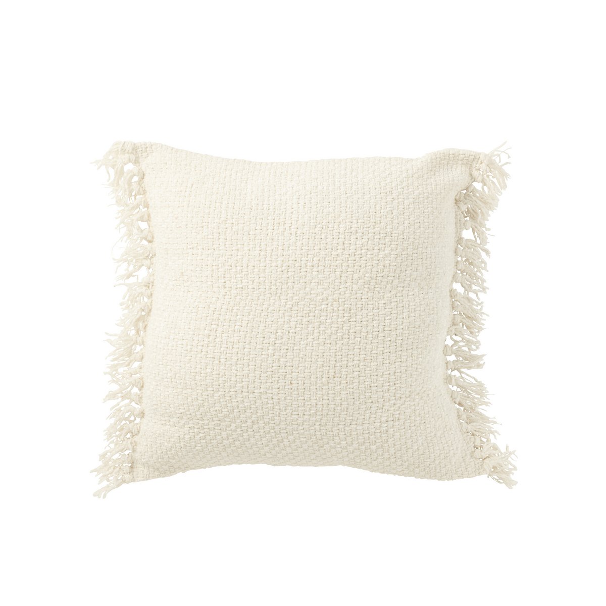 J-Line Kussen Gewoven+Franjes Viscose/Katoen Wit