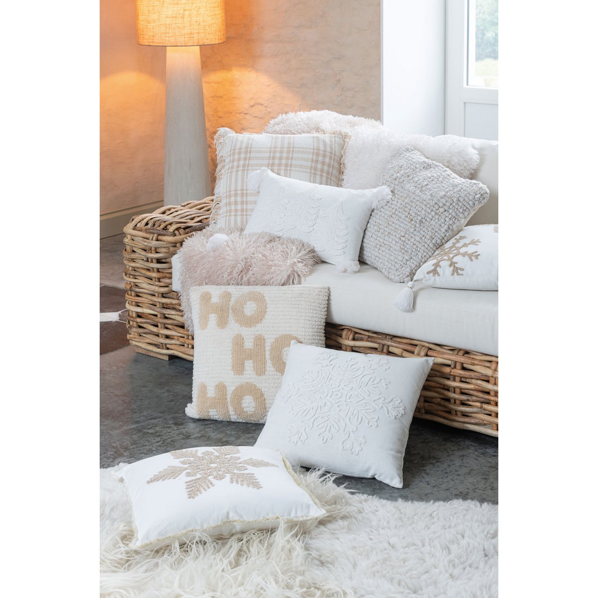 J-Line Kussen Geweven Polyester Ecru