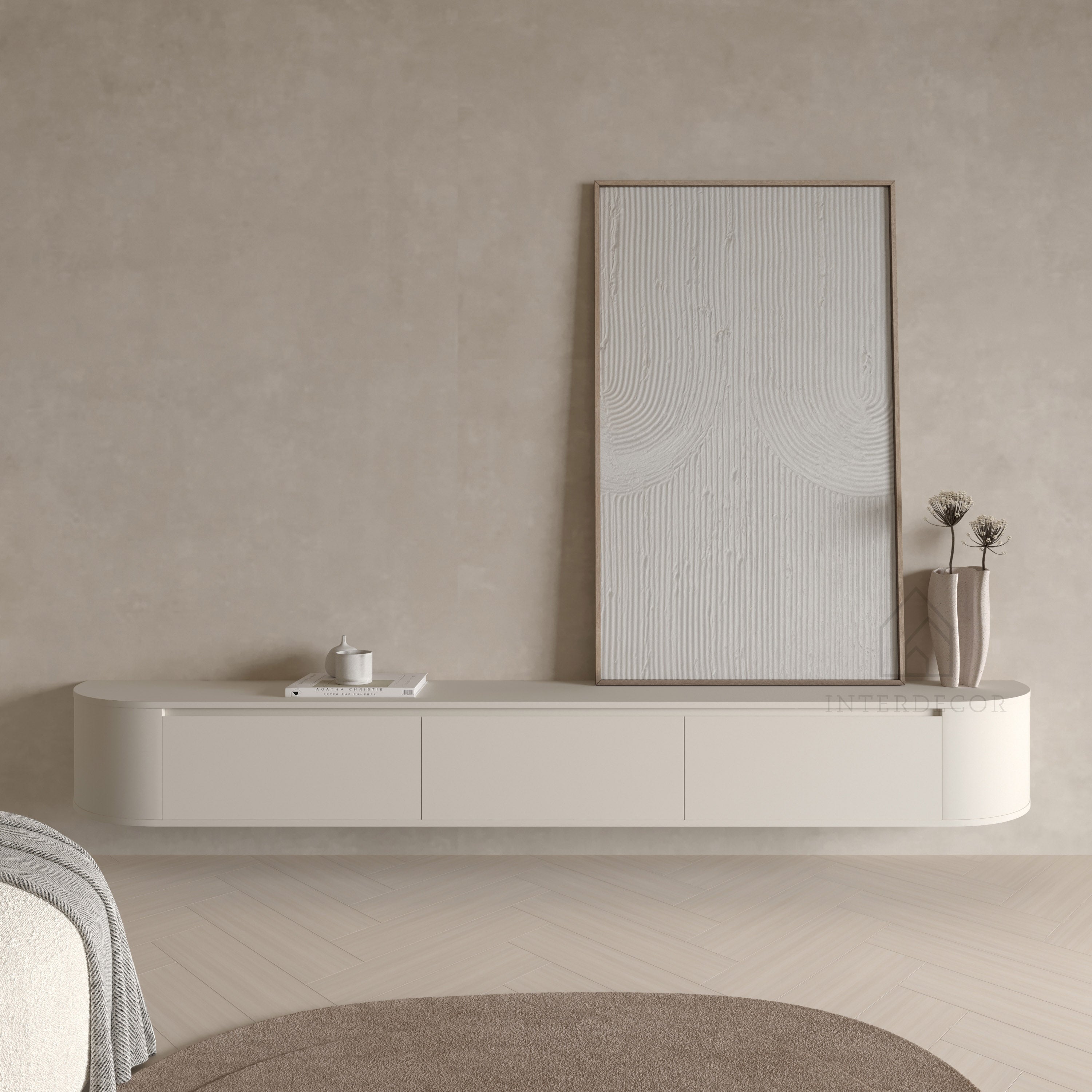Elegance Collection Japandi Aura Curved TV Meubel zwevend beige