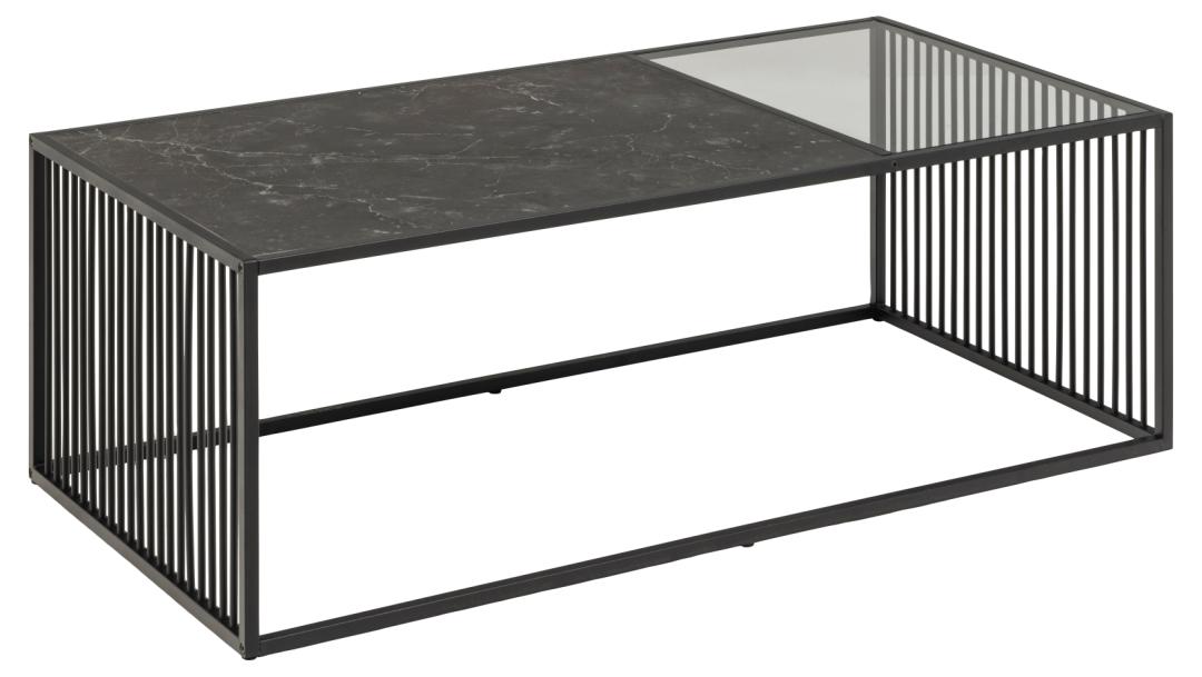 Salontafel Esme Marmerlook en rookglas, 120 x 60cm, kleur zwart