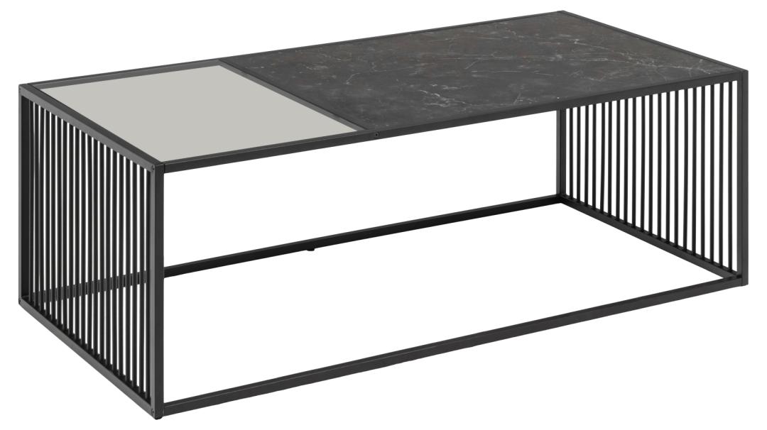 Salontafel Esme Marmerlook en rookglas, 120 x 60cm, kleur zwart