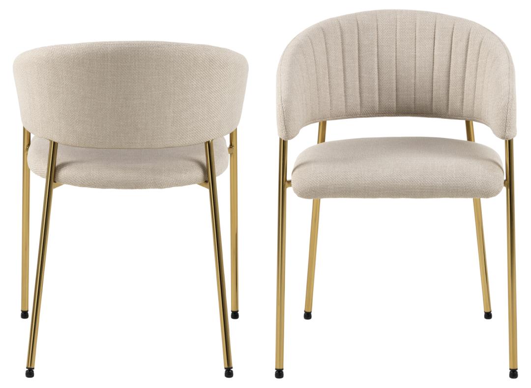Eetstoel Hojer in beige stof met goudkleurig onderstel (set van 2)