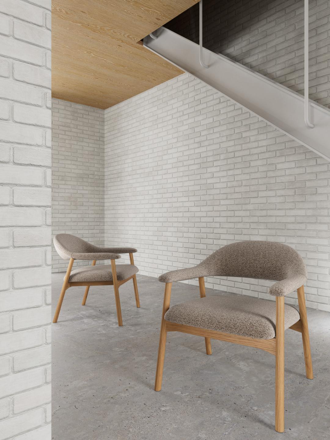 Fauteuil Gerado Eikenhout en Bouclé, kleur Beige