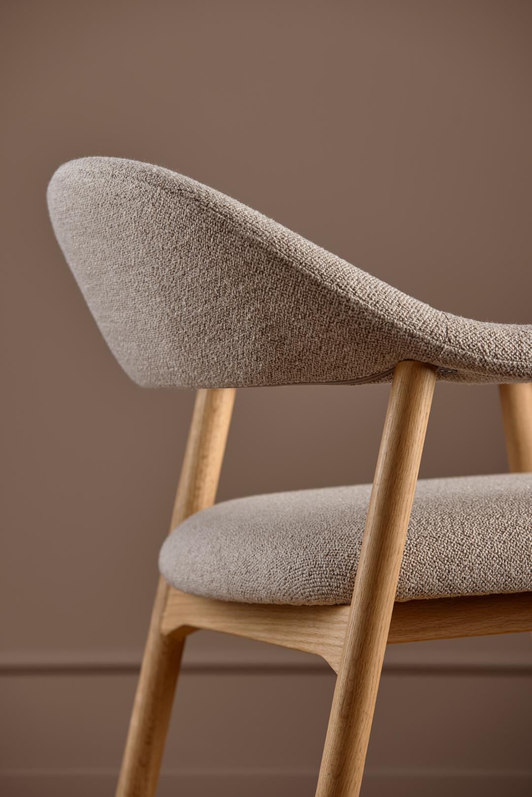 Fauteuil Gerado Eikenhout en Bouclé, kleur Beige