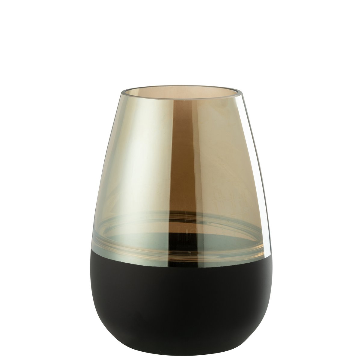 J-Line Theelichthouder/Vaas Lijnen Glas Zwart/Goud Large