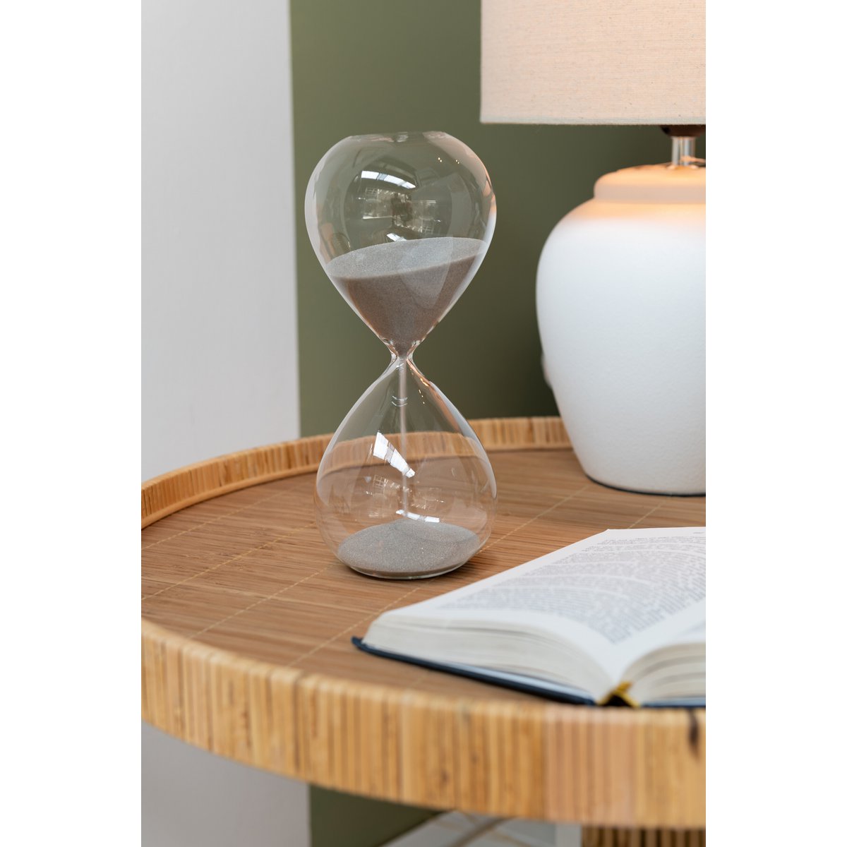 J-Line Zandloper Deco Glas/Zand Grijs Medium