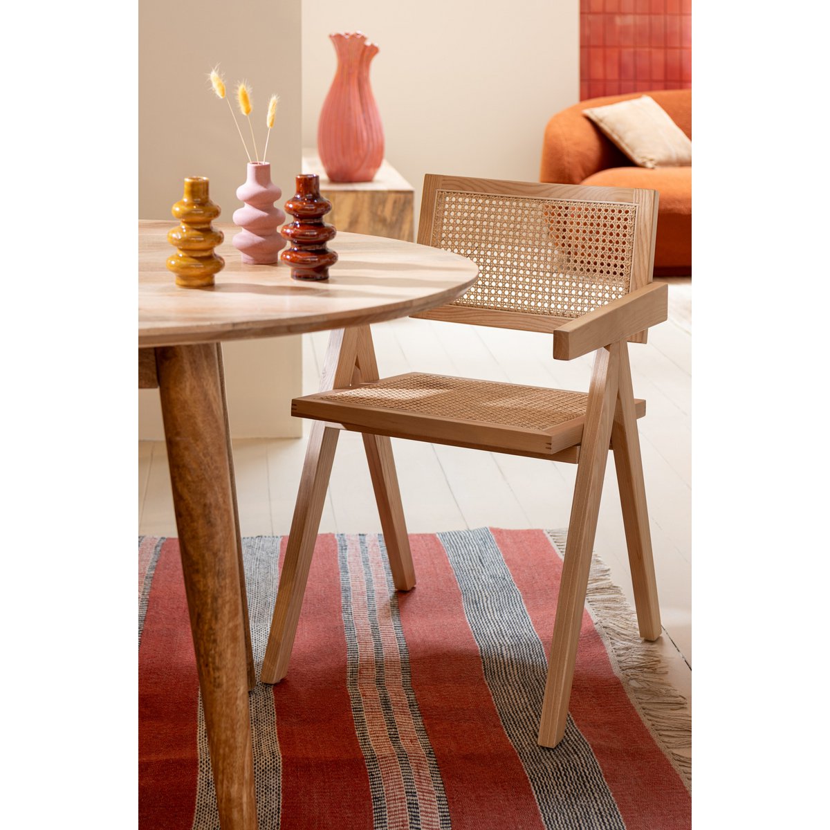 J-Line Stoel Rooster Essenhout/Rattan Naturel