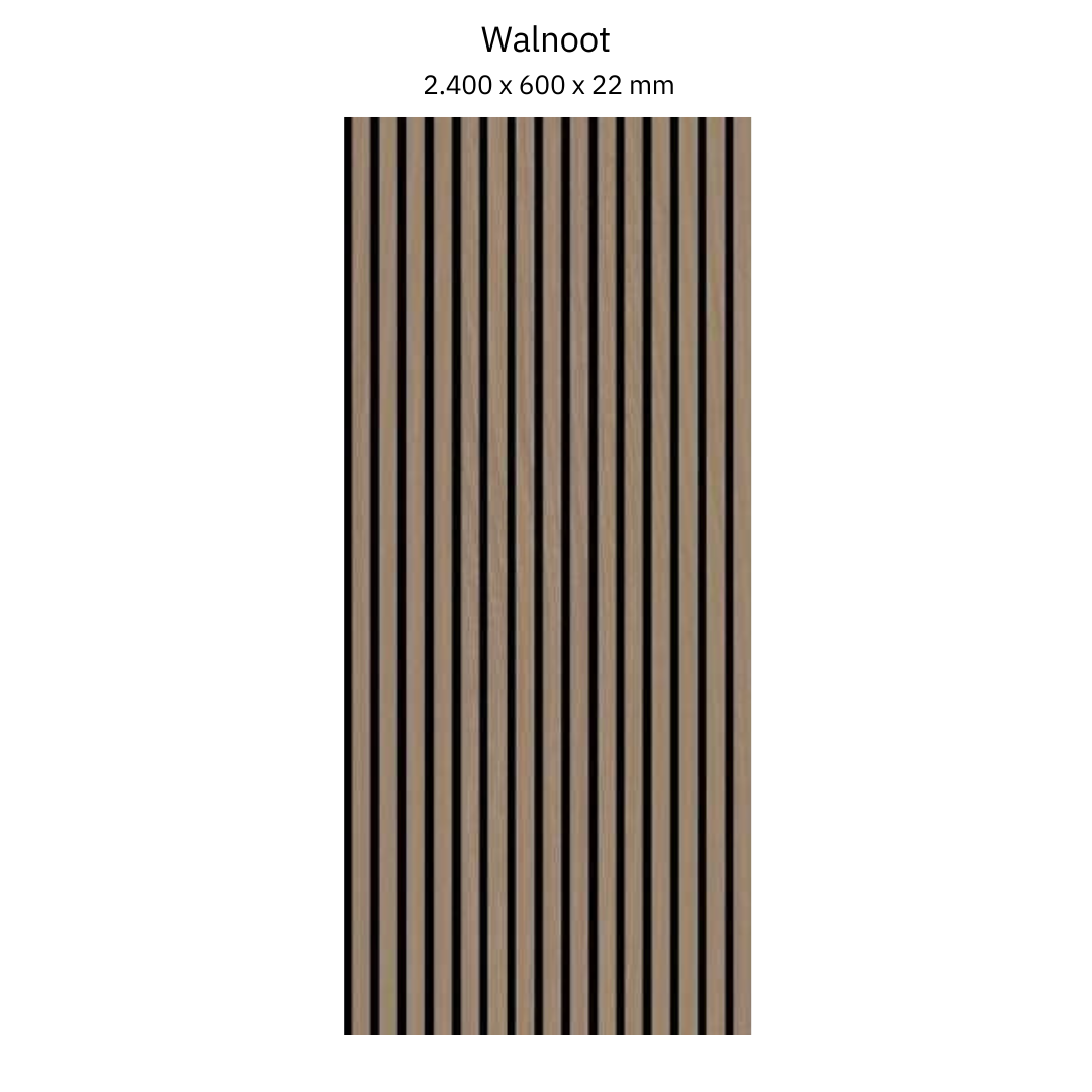 Akoestisch wandpaneel houtfineer Walnoot 240×60 cm – geluidsdempend