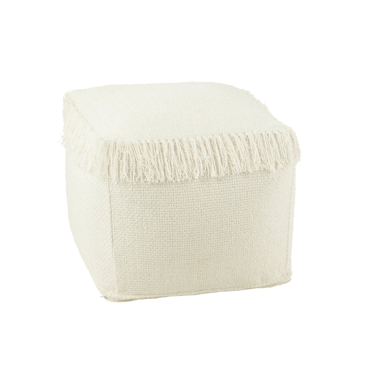 Poef Vierkant Gewoven+Franjes Viscose Wit