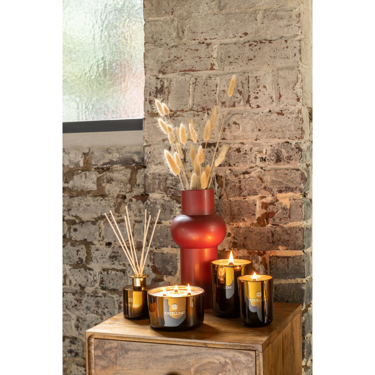 J-Line geurstokjes Excellent - Golden Honey - glas - oker