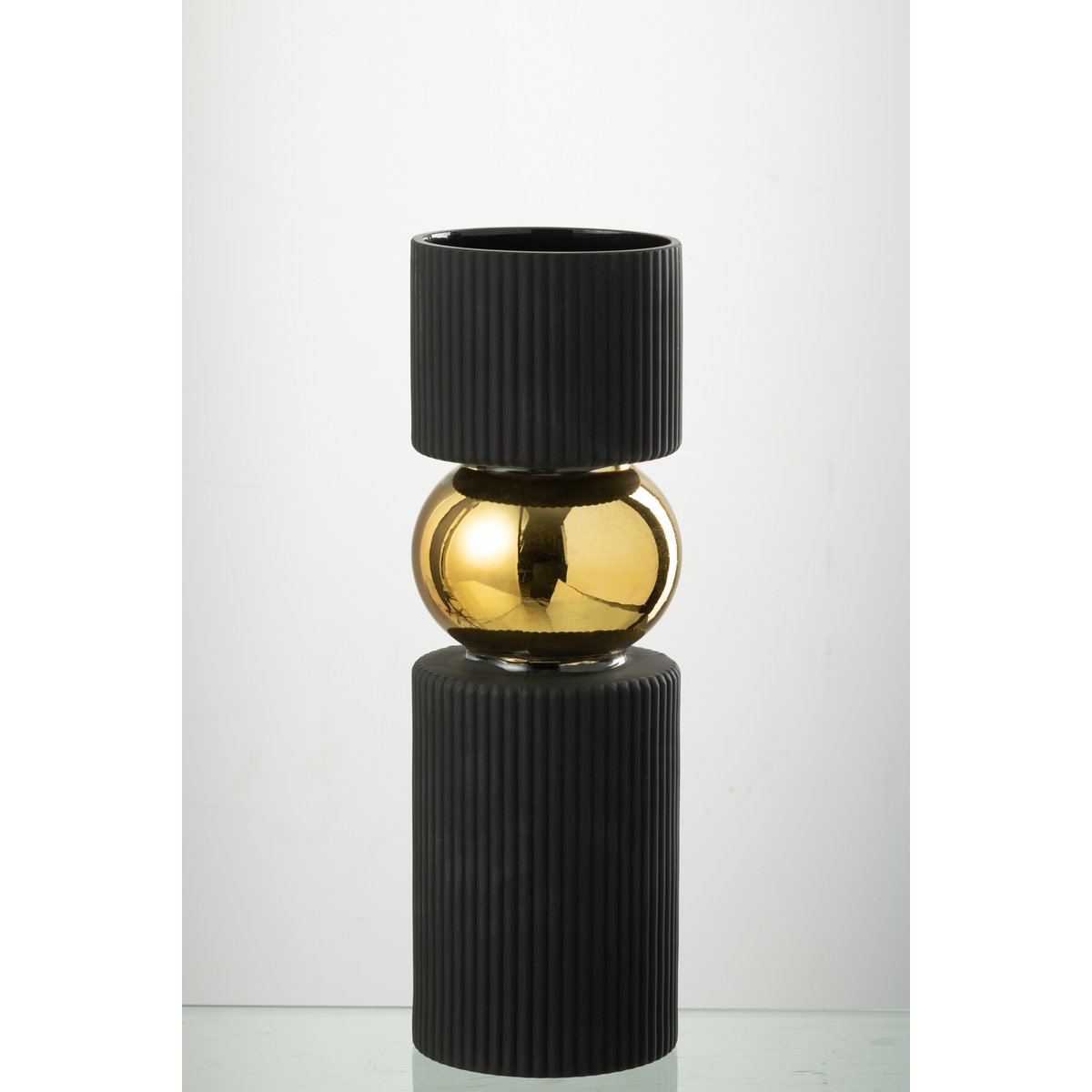 J-Line Vaas/Kaarshouder Snoep Glas Zwart/Goud Medium