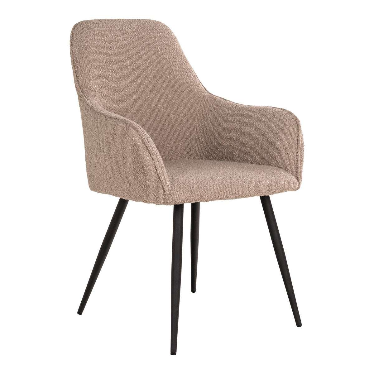 Harbo Dining Chair - Eetkamerstoel in bouclé, beige met zwarte poten, HN1233 - Set van 2