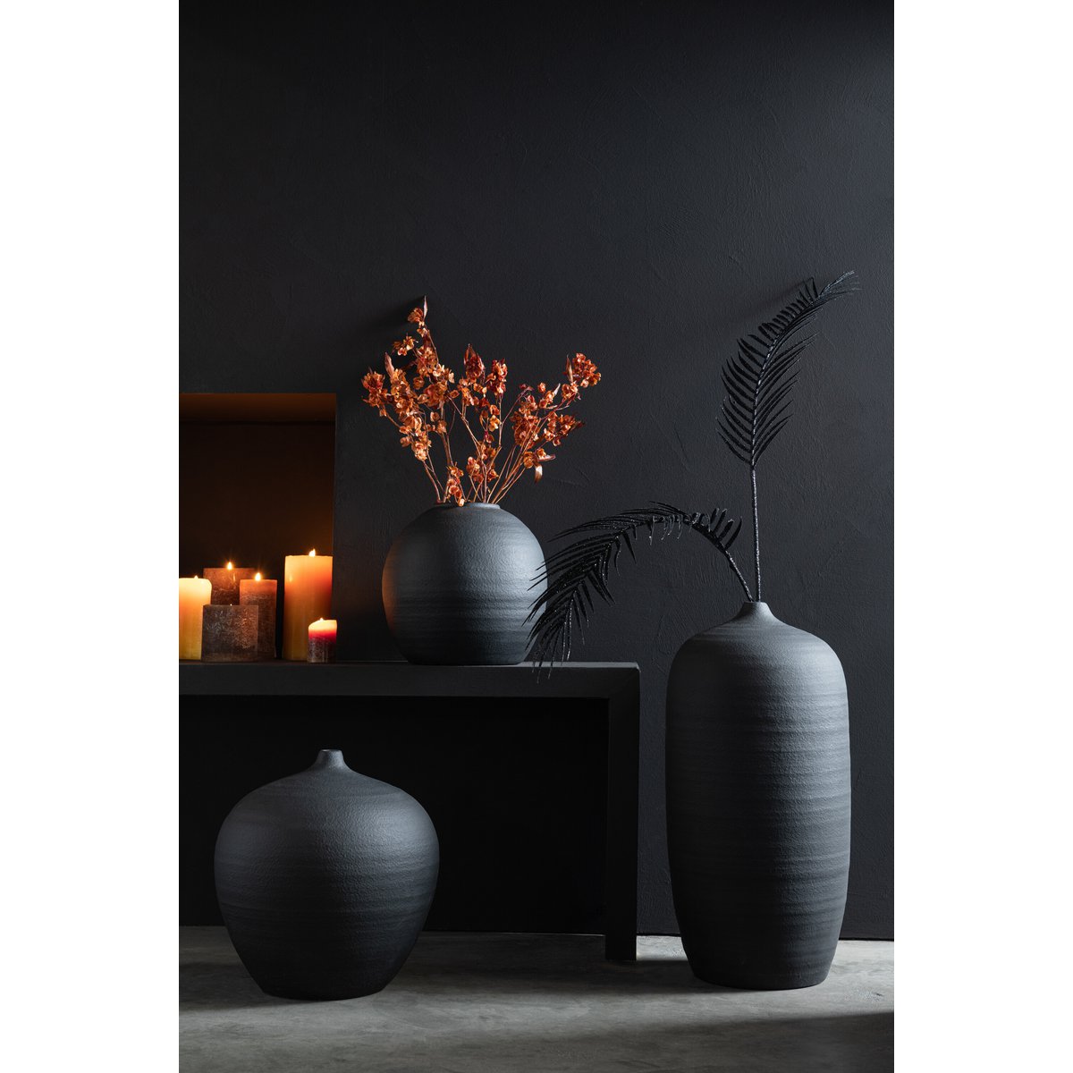 J-Line Vaas Rond - cement - zwart - 27.50 cm hoog