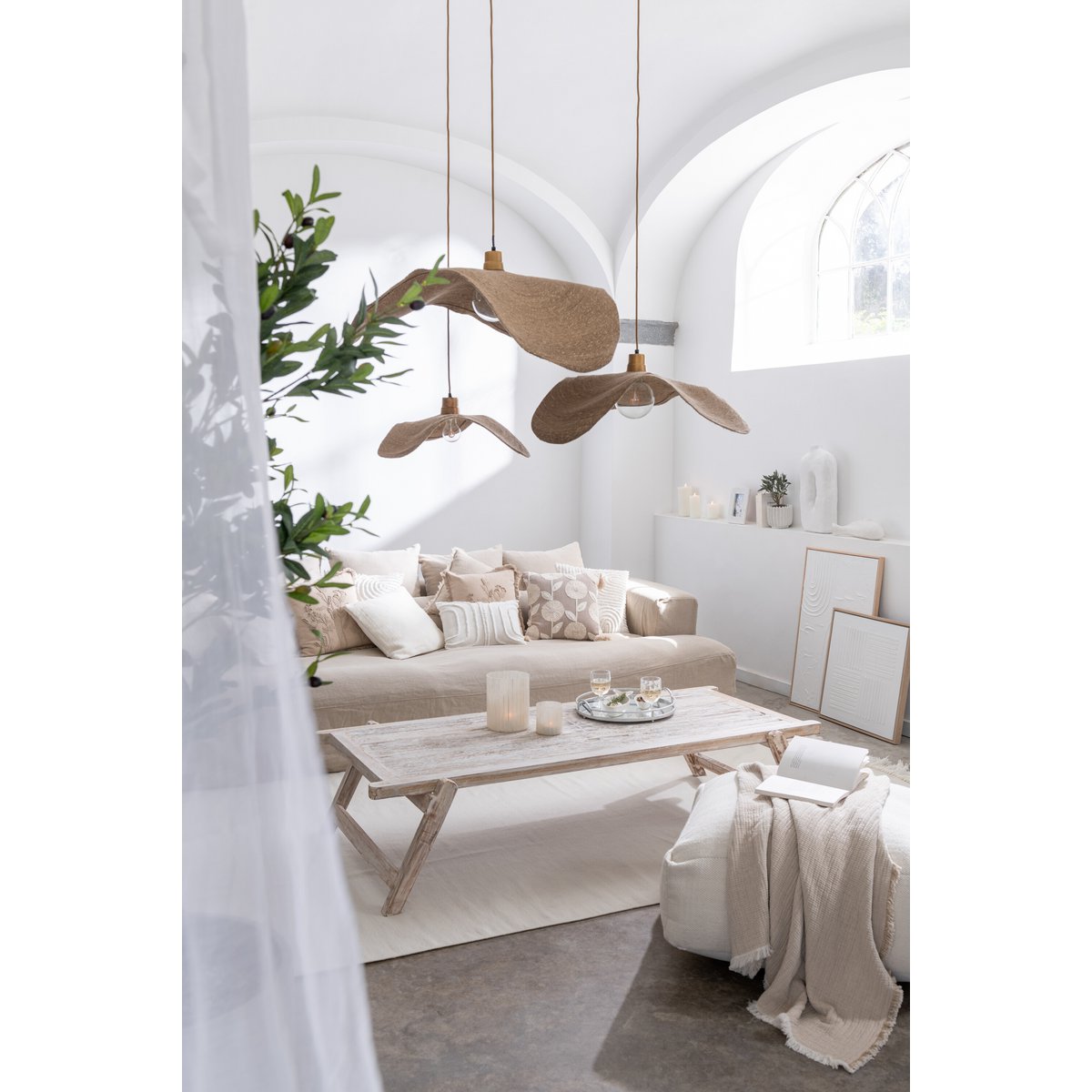 J-Line hangende Lamp Moonj - jute - naturel - small