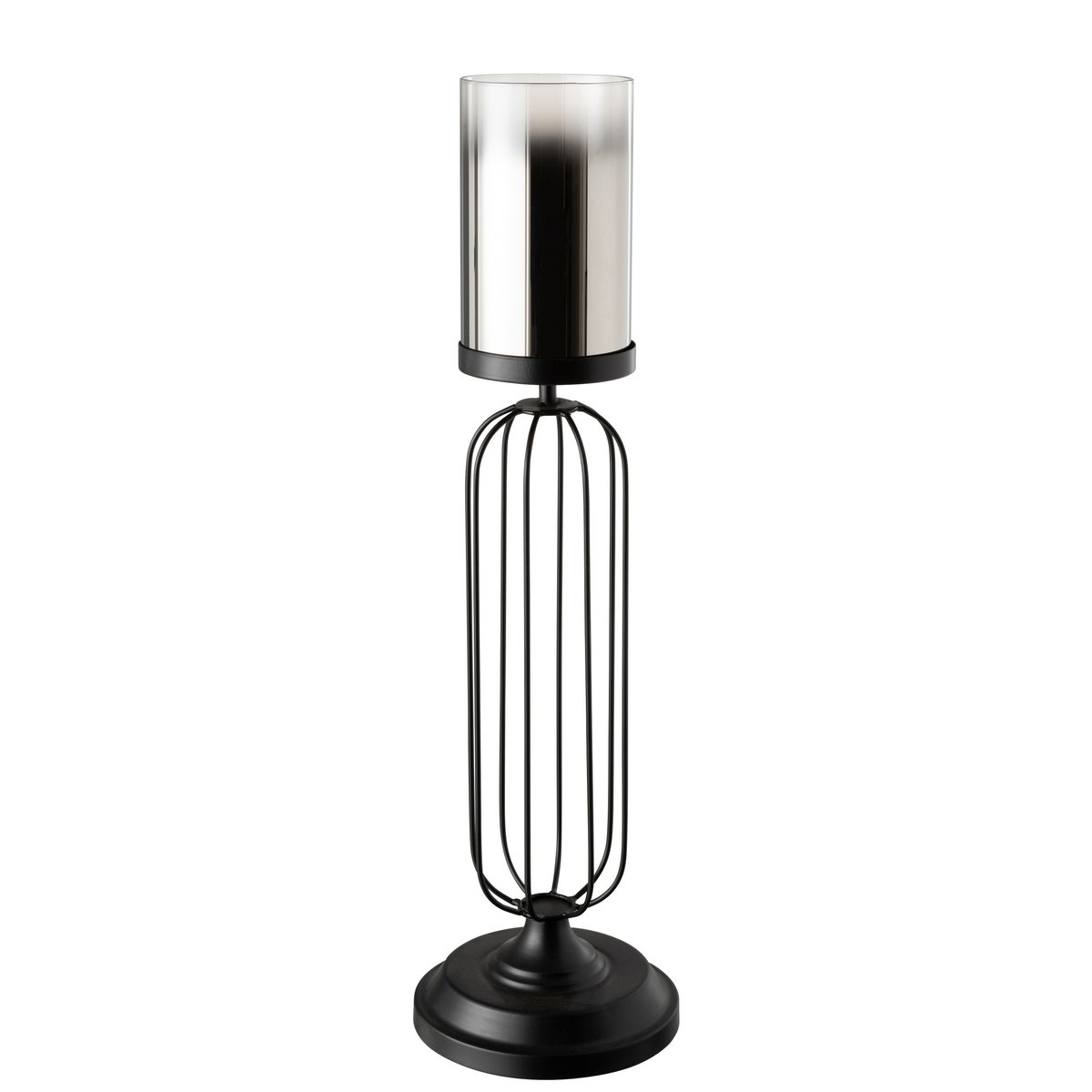 J-Line windlicht - kaarshouder - metaal/glas - zwart - large