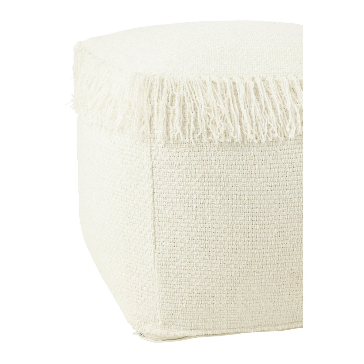 Poef Vierkant Gewoven+Franjes Viscose Wit