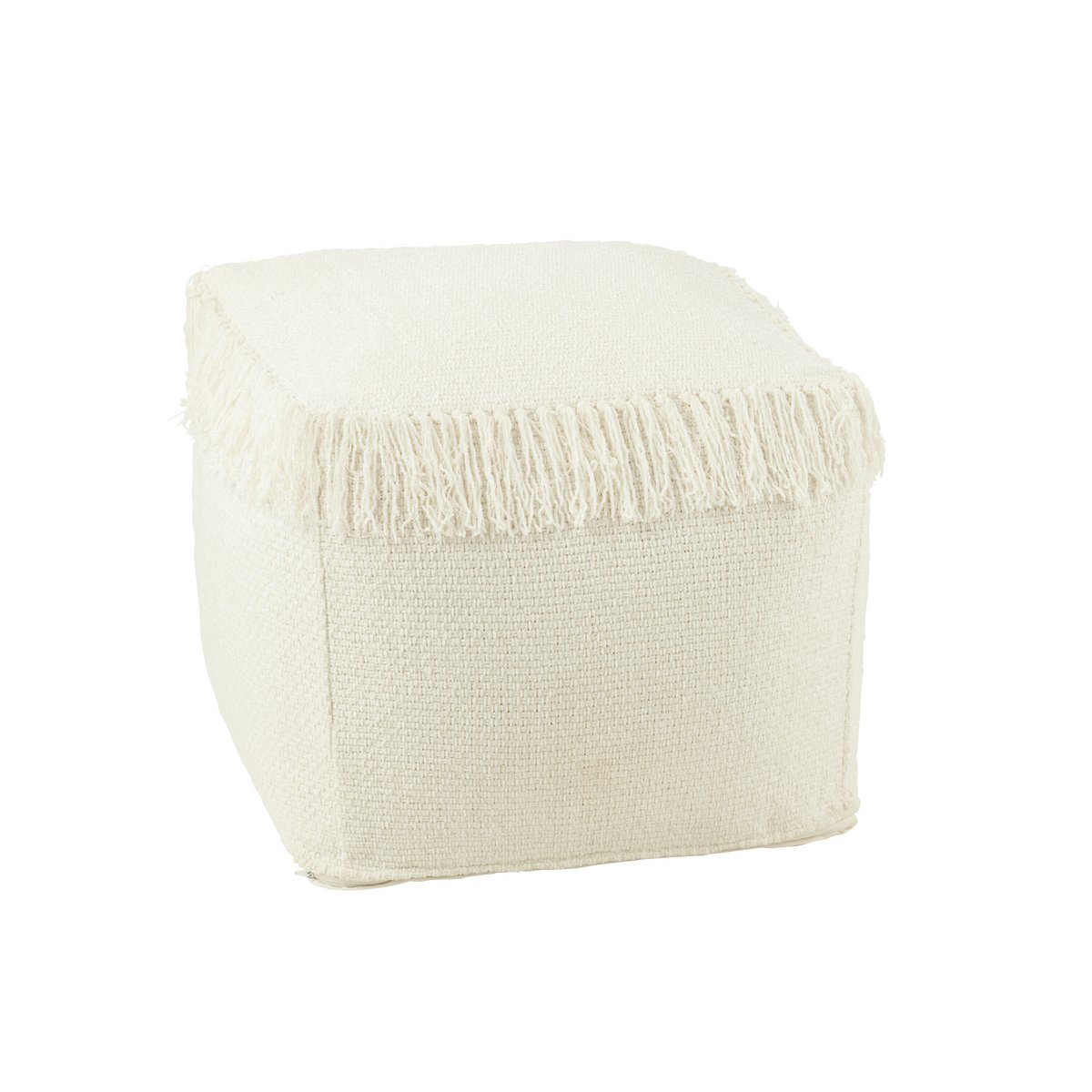 Poef Vierkant Gewoven+Franjes Viscose Wit