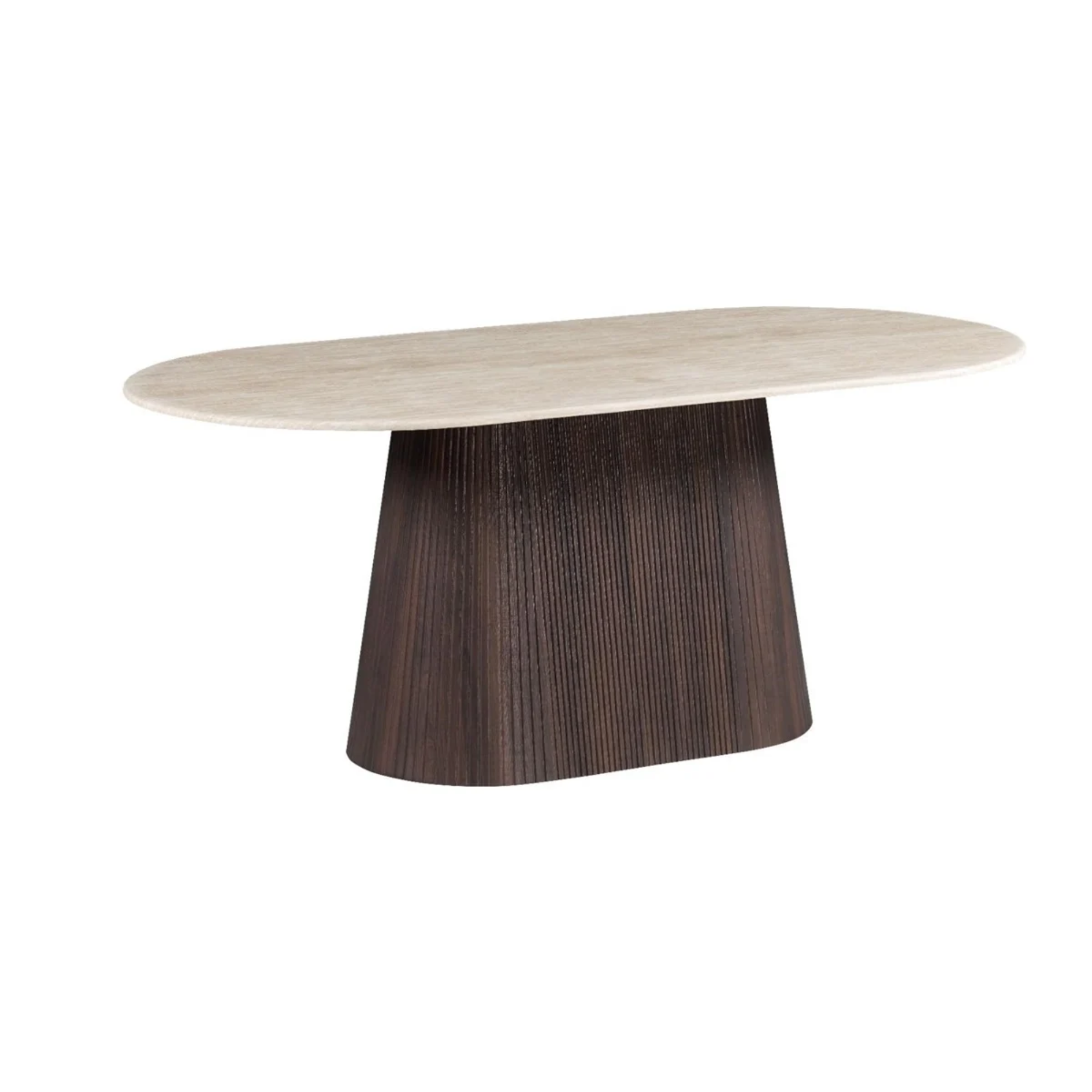 Eettafel Kimberly – Bruin Ovaal met Flintstone Kunstmarmeren Blad (200x90x75 cm)