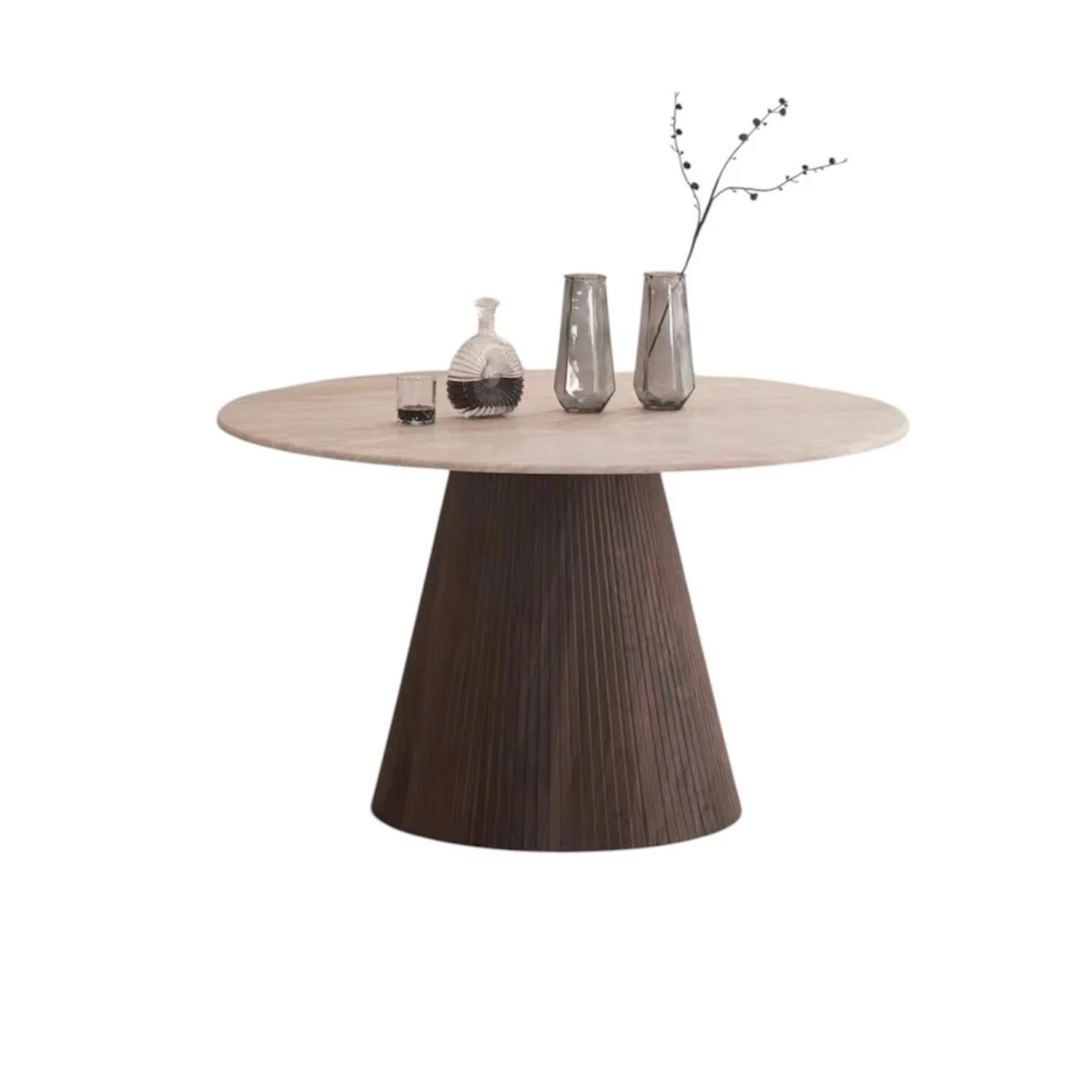 Eettafel Kimberly – Bruin Rond met Flintstone Kunstmarmeren Blad (Ø130 cm)