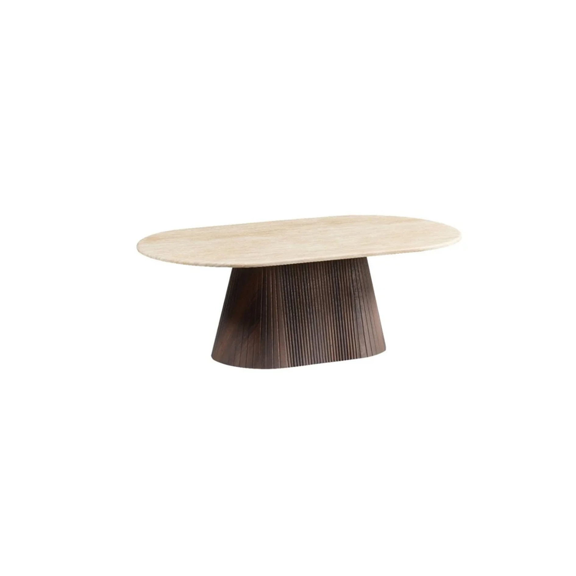 Bijzettafel Kimberly – Ovaal Bruin met Flintstone Kunstmarmeren Blad (130x70x45 cm)