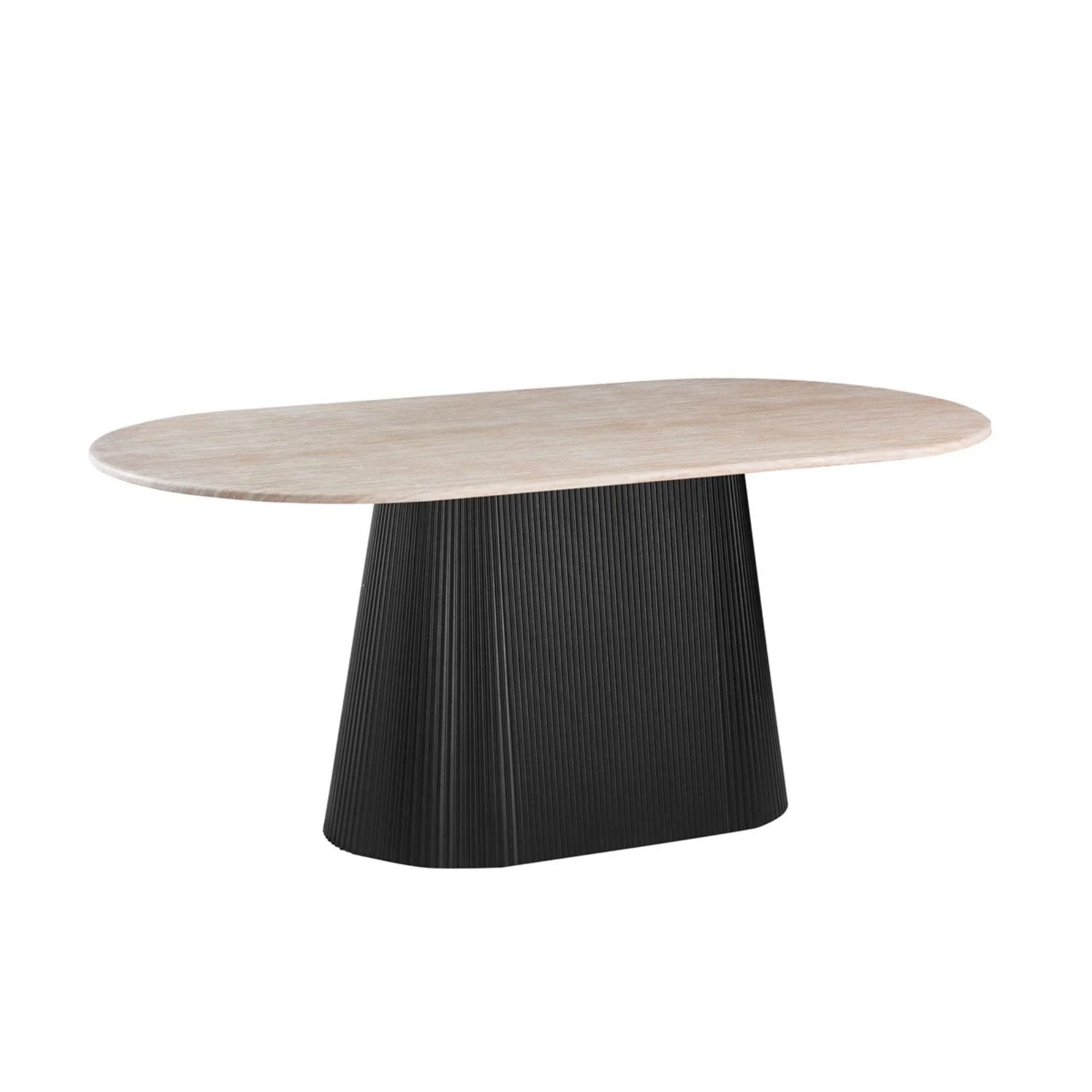 Eettafel Kimberly – Zwart Ovaal met Flintstone Kunstmarmeren Blad (180x90x75 cm)