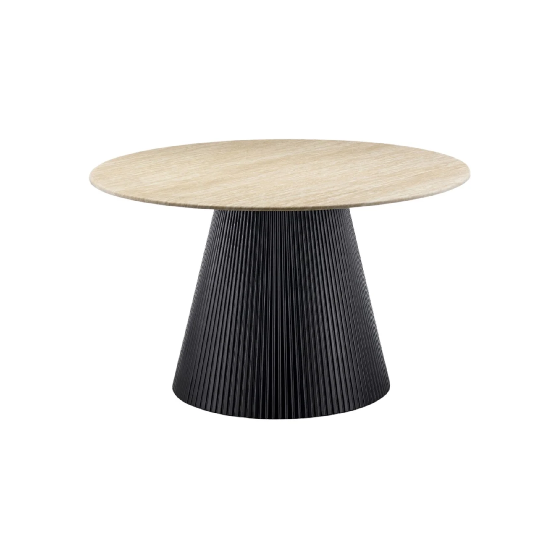 Eettafel Kimberly – Zwart Rond met Flintstone Kunstmarmeren Blad (Ø130 cm)