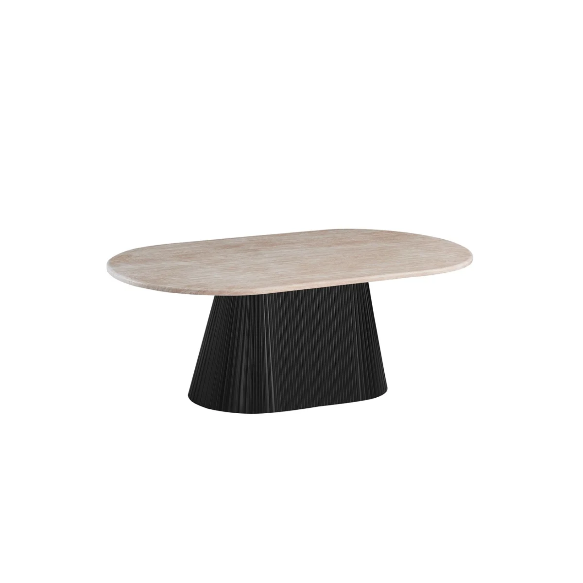 Salontafel Kimberly – Zwart Ovaal met Flintstone Kunstmarmeren Blad (130x70x45 cm)