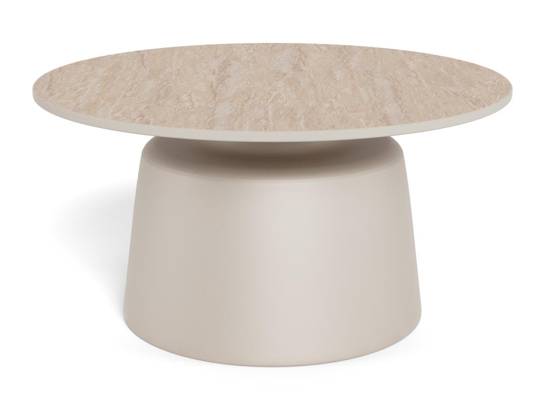 Ronde Salontafel Waleed Keramiek in travertinlook, 70cm, kleur Beige
